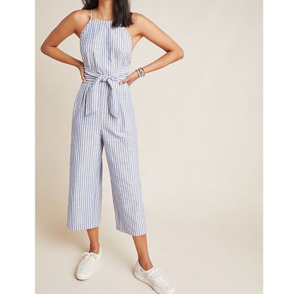 Anthropologie Striped Linen Jumpsuit
